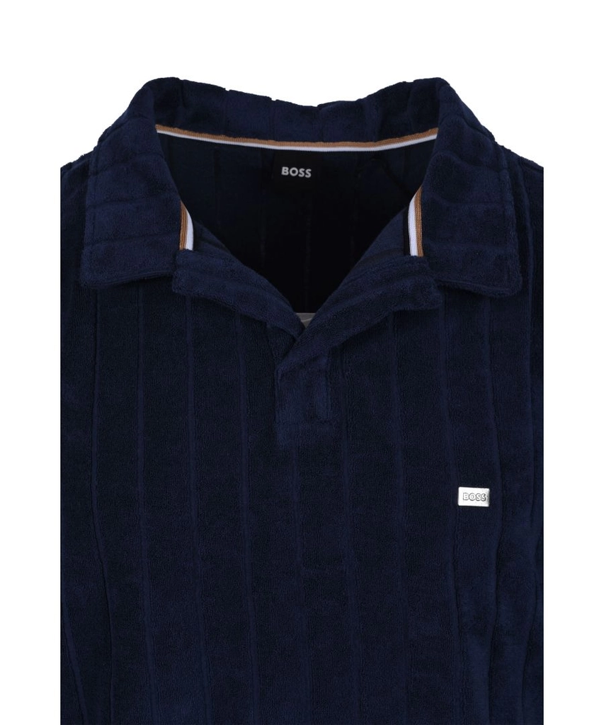 Hugo Boss Mens Toweling Polo Shirt Navy - Blue Cotton - Size Large